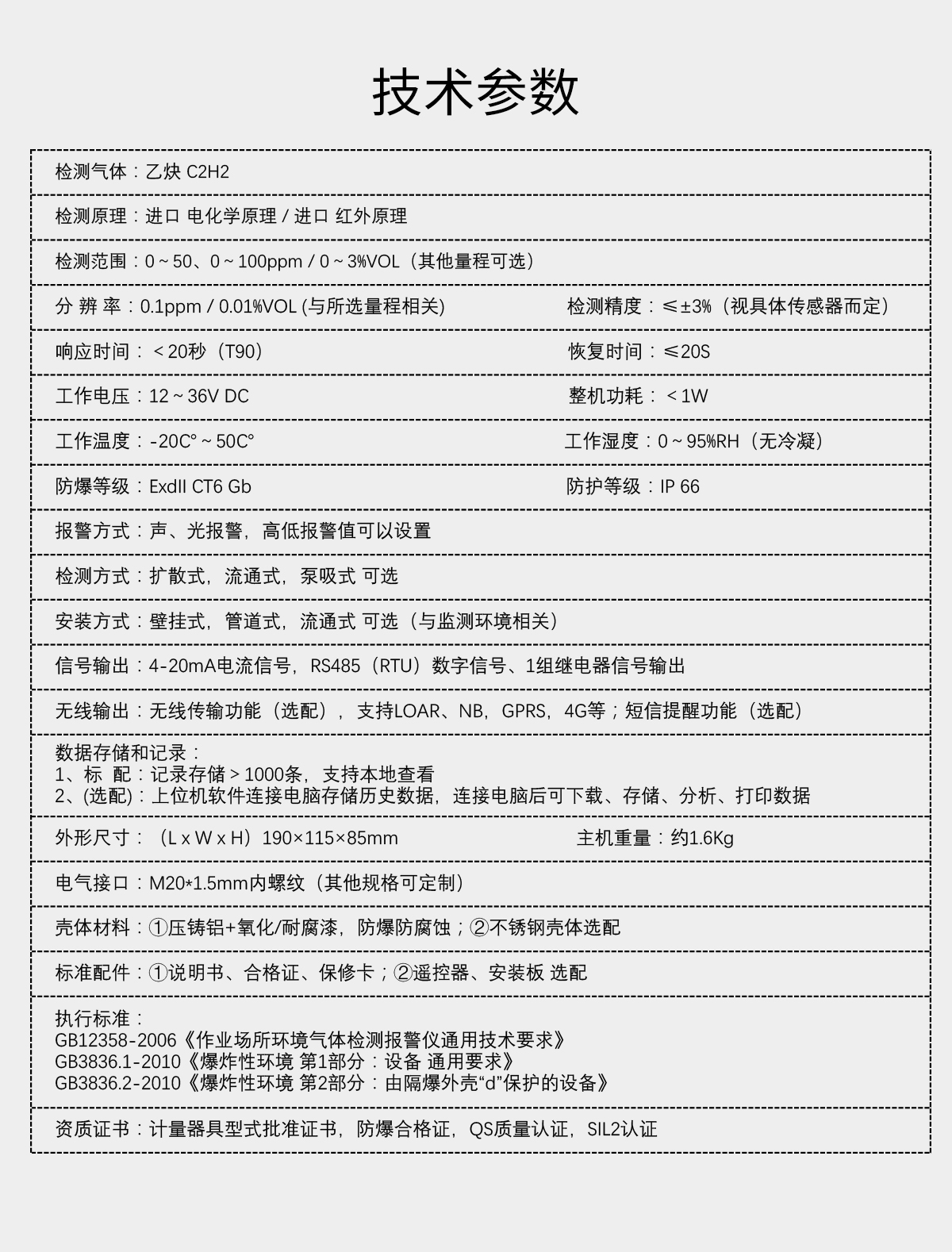 固定分體式乙炔檢測儀(泄漏)