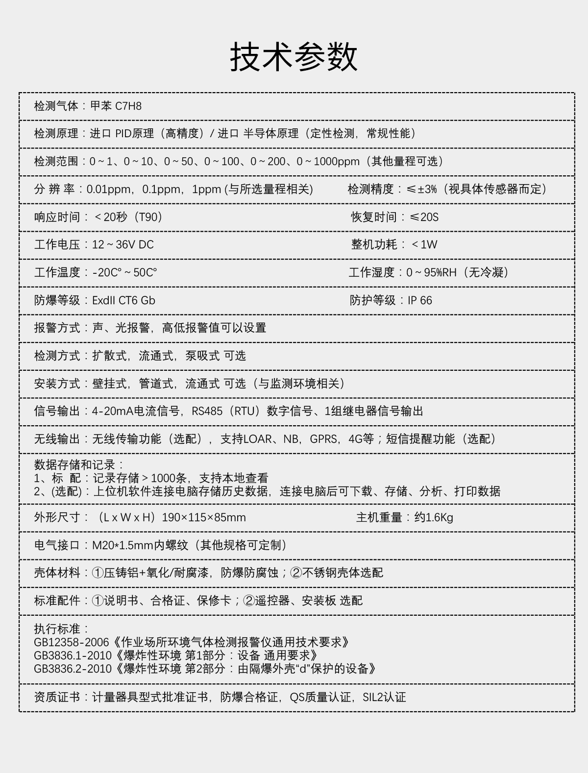 固定分體式甲苯檢測儀